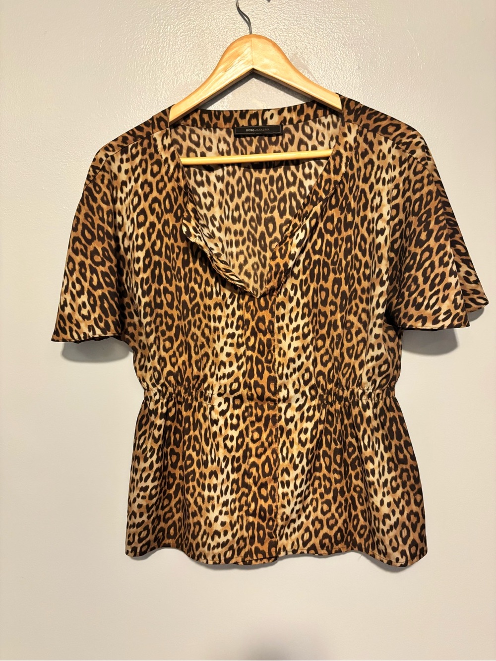 BCBGMaxAzria Leopard Print Peplum Top - Brown/Black